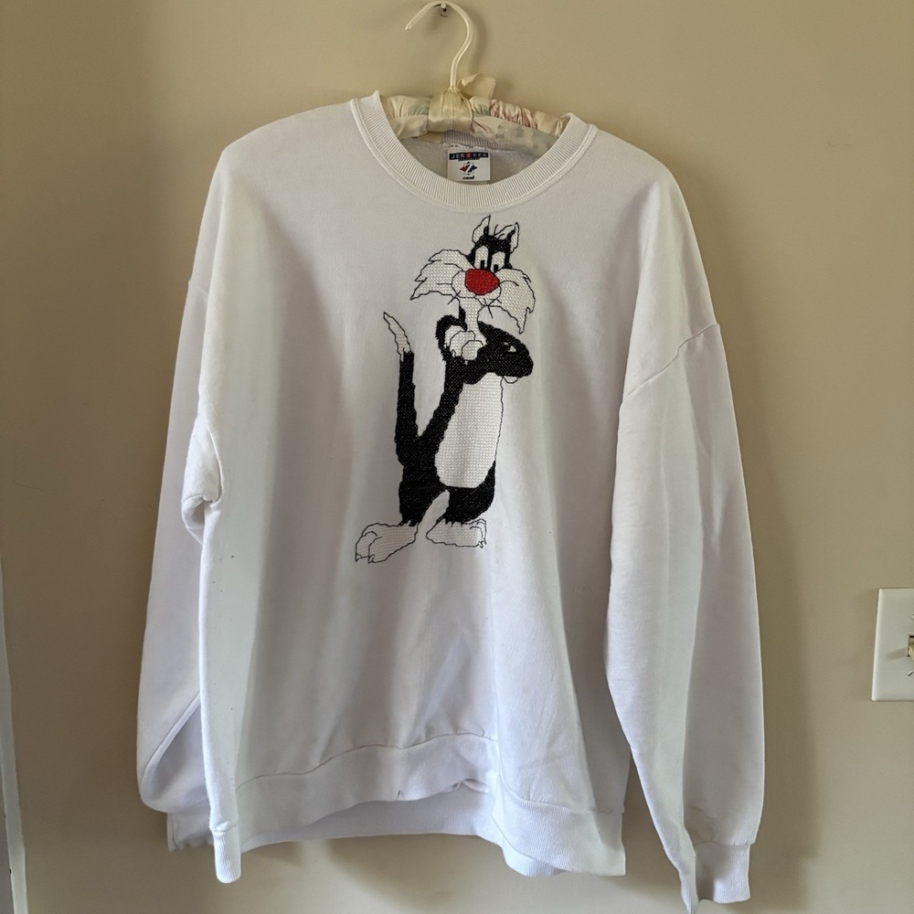 Vintage Looney Tunes Sylvester White Crewneck Sweatshirt Unisex XL